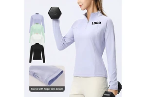 Customized LOGO Women's Slimming Fitness Jacket Half Zipper Long Sleeve Running Sports Top with Thumbhole Yoga Shirt