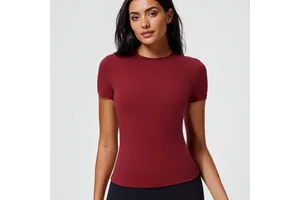 Celebrity Style American T-Shirt Short Sleeve Slim Fit Waist Elastic Quick Dry Yoga Spring Summer Women's Sports Top