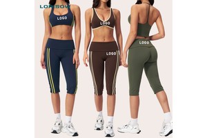 LORISOW Color Block Sports Bra Quick Dry Fitness Top Booty Lift High Waist Capri Yoga Pants Gym Set Women Activewear OEM Custom