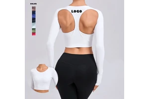 Spandex Long Sleeve Yoga Top Sexy High Quality Summer Gym Shirt Wholesale Padded Backless Yoga Wear for Women