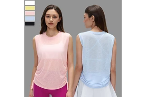 Custom Logo Sleeveless Yoga Overshirt Women's Summer Slub Yarn Lightweight Running Fitness Loose Fit Yoga Vest