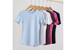 Custom Women Crop Short Sleeve Sport T-shirt Loose Fitness Yoga Top Gym Seamless Basic Casual Running Top Training Shirt