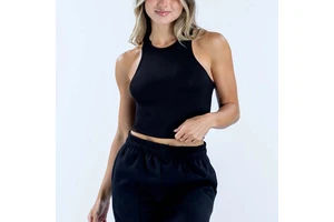 Custom Women's Leisure Wear Cotton Blend Tank Rib Top Round Neck Sleeveless Racerback Slim Fit Yoga Workout Basic Cropped Vest