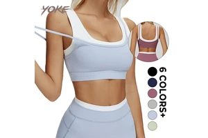 Yoke New Design in Stock Ladies Double Layer Straps High Elastic Spandex Fabric for Outdoor Sport Active-wear Yoga Top