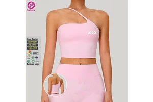Custom Logo Women New Slim Strap Sloping Shoulder Solid Color Top Camisole Backless Sports Vest Yoga Tank Top