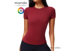 Hot High Quality Short Sleeve Round Neck Nylon Compression Sports T-shirt Gym Pilates Yoga Running T-Shirt for Women