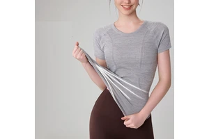 Lightweight Seamless Nylon/Spandex Workout Top Women 4-Way Stretch Short Sleeve Yoga T-Shirt Breathable Slim Fit Sports Fitness