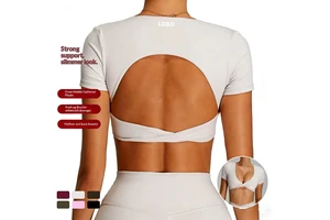 High Impact Shockproof Short Sleeve Yoga Crop Tops Women Athletic Yoga Shirts Workout Top