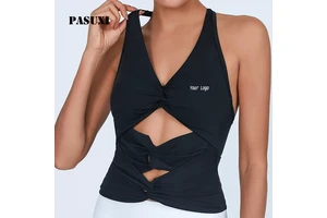 PASUXI Women's High Elastic Quick Dry Yoga Vest Seamless Sports Bra Fitness Workout Top with Chest Pad Cross Tank Top