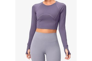 Custom Logo Solid Eco-Friendly Breathable Spandex/Polyester Crop Tank Top Long Sleeve Crew Neck Yoga Activewear for Workout Gym
