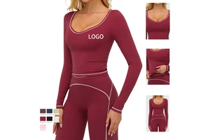 Custom Long Sleeve Yoga Top Women Brushed Slim Fit Color Block Running Fitness Sports T Shirt OEM ODM