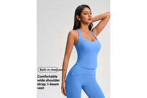 Spandex Nylon Vest Crop Tank Top with Inner Bra Yoga Front Logo Quick Dry Backless Womens Sleeveless Golf Shirt Fitness