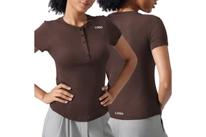 D25097 Short-sleeved Women's Elastic Comfortable Skin-friendly Fitness T-shirt Slim Athletic Tummy Control Yoga Tops