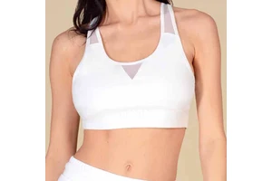 OEM Customize Manufacturers Cotton Stretchy Fitted Elasticated Hem Round Neckline Racerback Women's Sporty Yoga Mesh Bra Top