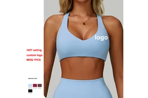 Sexy Plus Size High Support Deep V Neck Racerback Tight Workout Jogging Run 20% Spandex Sport Bra Top Gym Yoga Fitness