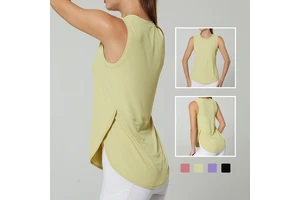 Women's Lightweight Sweat-Wicking Spandex/Nylon Quick-Drying Sports Vest Breathable Split Design Plus Size Fitness Top Yoga