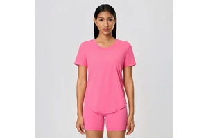 Custom Logo Breathable Short Sleeve Plus Size Women's Gym T-shirt with Front Logo Position Four-Way Stretch for Workout Fitness
