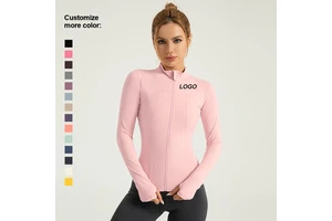 Customizable Lightweight Breathable Women's Long Sleeve Sports Zipper Jacket Comfortable Workout Top for Running Yoga
