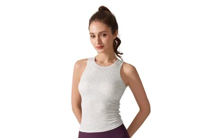 Custom Knitted Ribbed Round Neck Tank Tops for Women Removable Chest Pads Slim Fit Yoga & Pilates Sleeveless Top