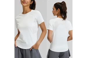 2025 Women's Regular Fit Spandex/Polyester Summer Solid Quick-Drying Yoga T-Shirt Fresh Breathable Button-Up Short Sleeve Sports