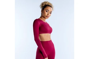 For for Best-Selling Women's Round Neck Short Top Cropped Hollow Back Long Sleeves Spandex/Nylon Sweat-Wicking for Yoga