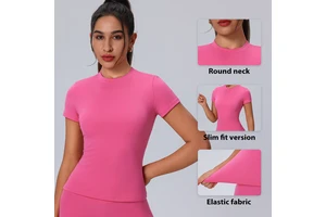 Wholesalers New Model High Stretch Round Neck Short-sleeved Female Sportswear Running Fitness Yoga T-shirt