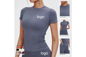 Women's Seamless Cross-Border Yoga Short-Sleeve Crew-Neck Spandex/Nylon Comfortable Athletic Tight-Fit T-Shirt Outdoor Top