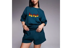 New Arrival Plus Size 100% Cotton Heavyweight Women's Loose Fit 2-Piece Shorts Set Drop Shoulder Short Sleeve Quick Dry