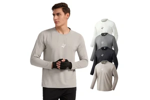 Men'S Fitness Active Long Sleeve Round Neck Tops Breathable High Elastic Fitness Outdoor Active Wear Custom Gym Running T Shirt