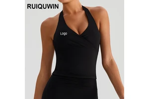 RUIQUWIN Custom Logo Women's High-Quality Yoga Tops Slim-Fit V-Neck Halter High-Stretch Sports Bras High-Support Running Vests