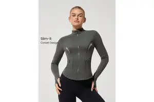 ODM Custom Logo Sweat-Wicking Stretchy Corset Seams Sculpted Slim Fit Jacket With Thumbholes Zipper Yoga Gym Sport Top For Women