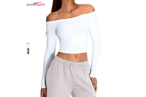 New Fashion Breathable for Long-sleeve Yoga Top Women's Sexy Off-shoulder Sports Boat Neck T-shirt Running Shirt Tight-fitting