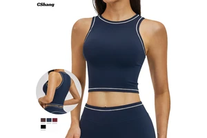Custom Logo Activewear Sleeveless Padded Top for Women Sports High Elasticity Fitness Vest Round Neck Yoga Tank Top