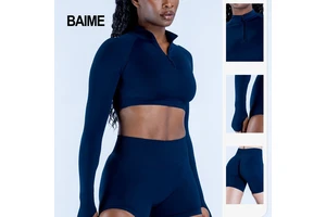 Women's Half Zipper Long Sleeved Fitness Yoga Top, Breathable and Elastic Casual Yoga Fitness Suit