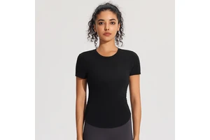 MAYYOUNG Women's High Elastic Short Sleeve Sports Top Quick Dry Slim Fit Breathable Yoga Running Buillt in Bra T-Shirt