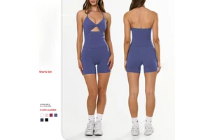 New Yoga Two-piece Set Halter Top High Waist Tight Shorts Fitness Sports Running Quick-drying Solid Wrinkle-resistant Front Logo