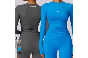 High Quality Nude Feeling Long Sleeves Slim Women Tank Top Quick Drying Breathable Gym Yoga Tops Fitness