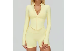 Stand Collar Zipper Yoga Jacket Women's Tight-Fit Quick-Dry Long-Sleeved Sports Top for Outdoor Fitness