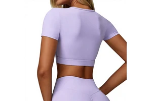 Summer Yoga Short-sleeved Hollowed-out Tight Shockproof Sweat-Wicking Naked-feel Spandex/Nylon Solid Women's Sports T-shirt