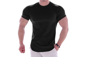 Wholesale OEM Men's Gym Workout T-Shirt Breathable Polyester Spandex Slim Fit Training Top Solid Color