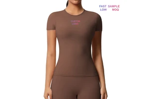 Super Stretchy Sports Crew Neck Short Sleeve Compression Slim Fit Yoga T Shirts Custom Logo Gym Fitness Yoga Top for Women
