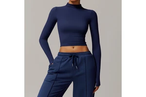 Versatile Long-Sleeved Fitness Sports Tops Quick-Drying High Neck Tight Outer Wear Sexy Athletic Yoga Clothing
