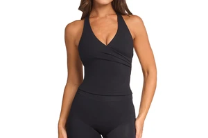 V-Neck Breathable for Athletic Yoga Tank Top for Women Halter Strap Cross Gather Design Chest Pad Slim Fit Outer Wearing Vest