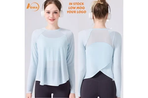 Aoyema New Sports Beauty Back Yoga Clothes Women's Mesh Breathable Fitness Loose Top Soft Lightweight T Shirt
