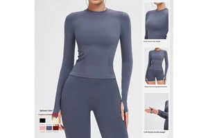 Custom Women's Seamless Yoga Long-Sleeved Neck Tight-Fitting Sports Clothes Breathable Outdoor Running Fitness T-Shirt
