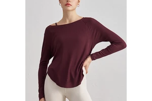 New Style Loose-fitting Sexy Off-shoulder Yoga Top Breathable Lightweight with Casual Drape Long Sleeves for Casual Exercise