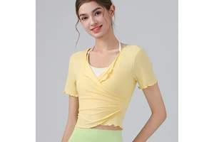 Yoga Suit Summer Lightweight Breathable Fitness Short Sleeve Top Skinny Fit V-Neck T-Shirt