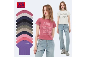 Customized Logo Nickel-colored Dyeing Korean Retro-style Women's Summer T-shirt High-end Round-neck Short-sleeved Slim Fit