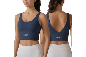 Women's Deep V Back Yoga Bra Short Top with Seamless Design Fitness and Running Sports Underwear Vest