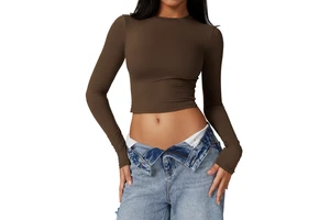 Women's Comfort Soft Basic Lightweight Cropped Yoga T-Shirts Long Sleeve O-Neck Four-Way Stretch Seamless Workout Running Set